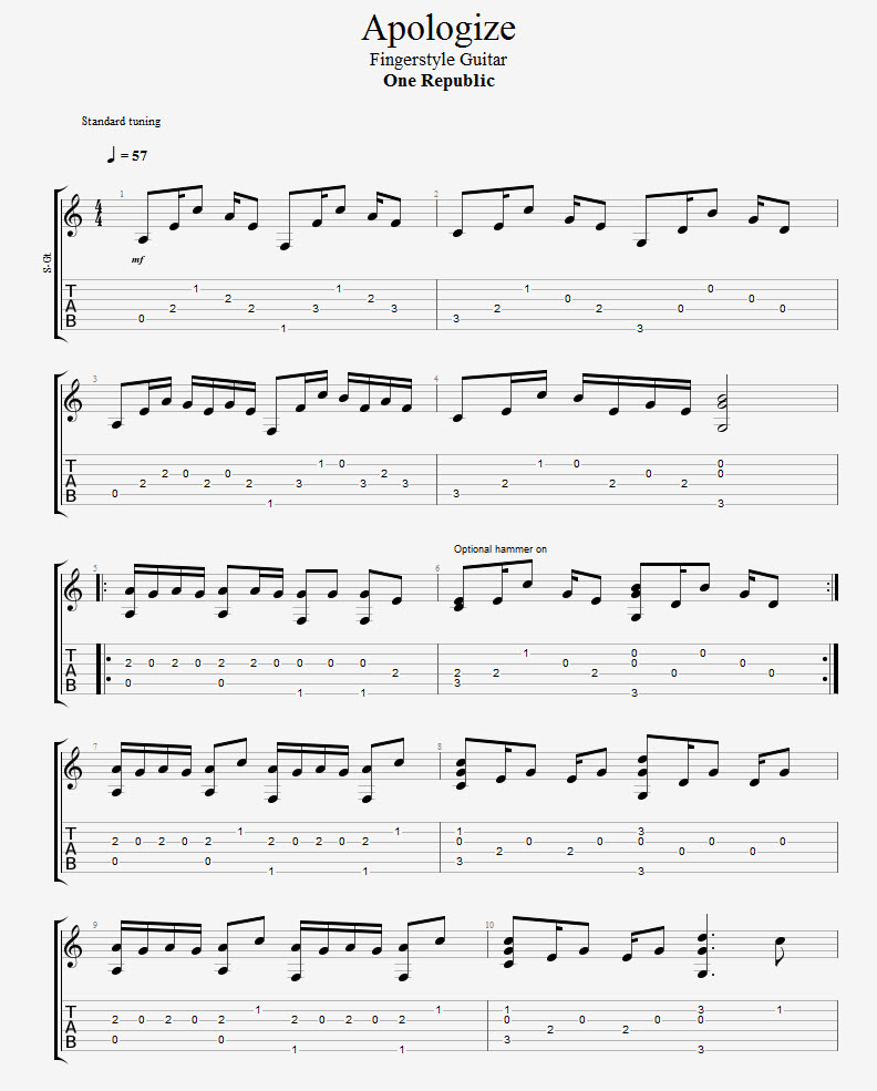 Apologize-Fingerstyle-Guitar-TAB-Page-1