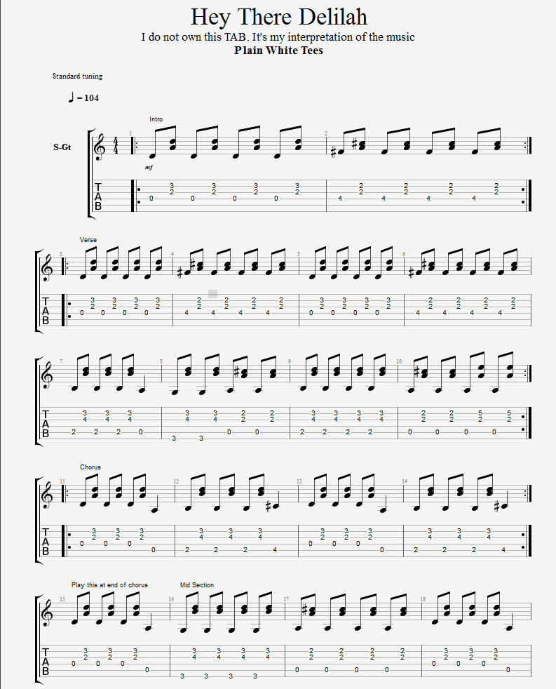 hey there delilah easy guitar chords