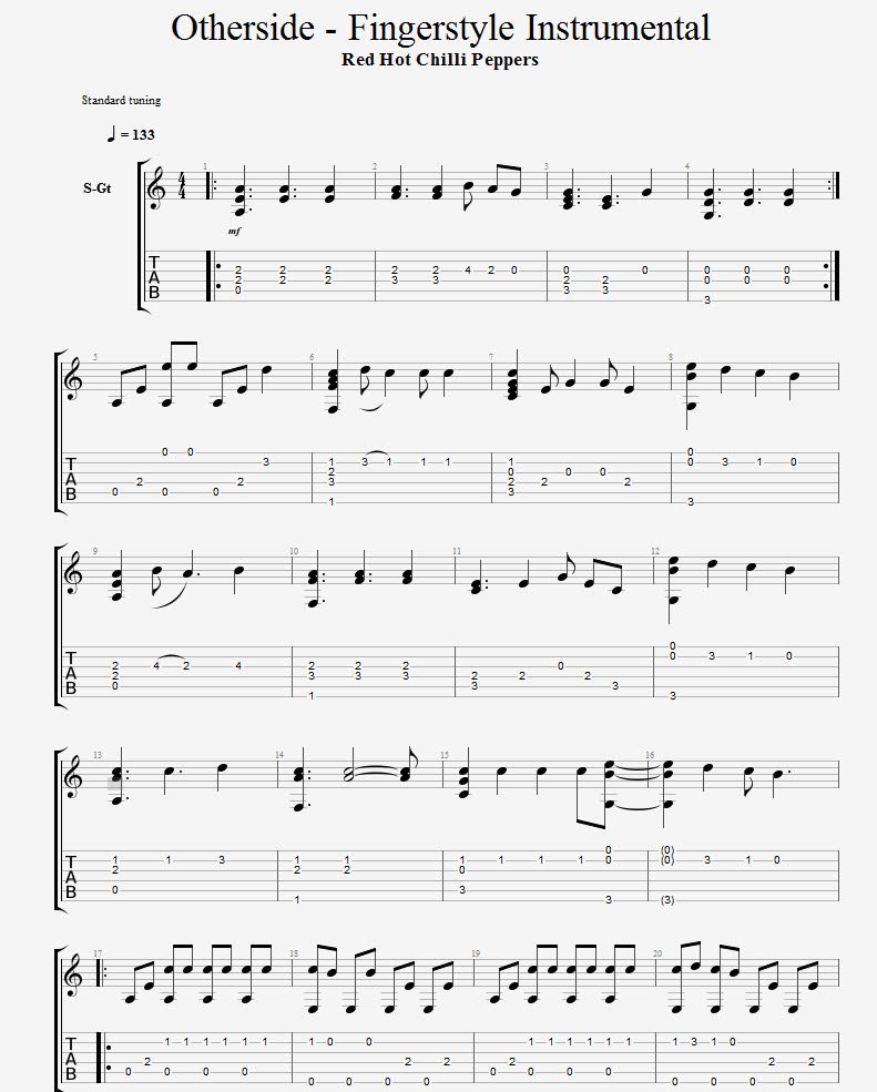 Otherside-Fingerstyle-Instrumental-RHCP-TAB-Page-1