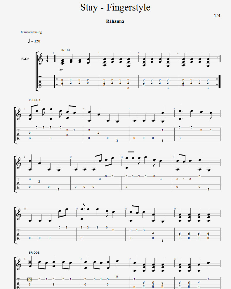 stay rihanna chords guitar