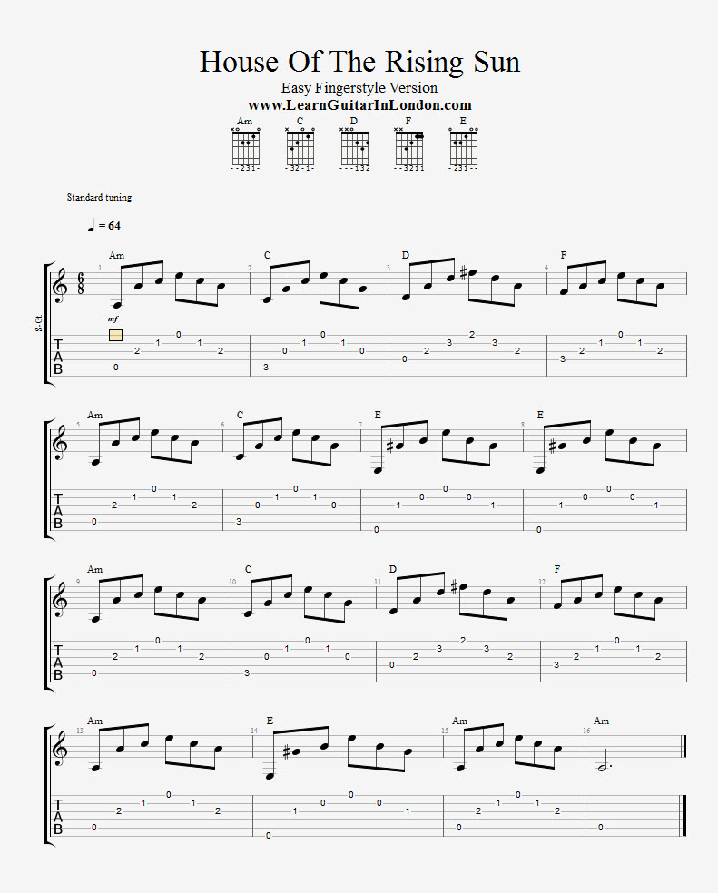 House Of The Rising Sun – Easy Fingerstyle Version