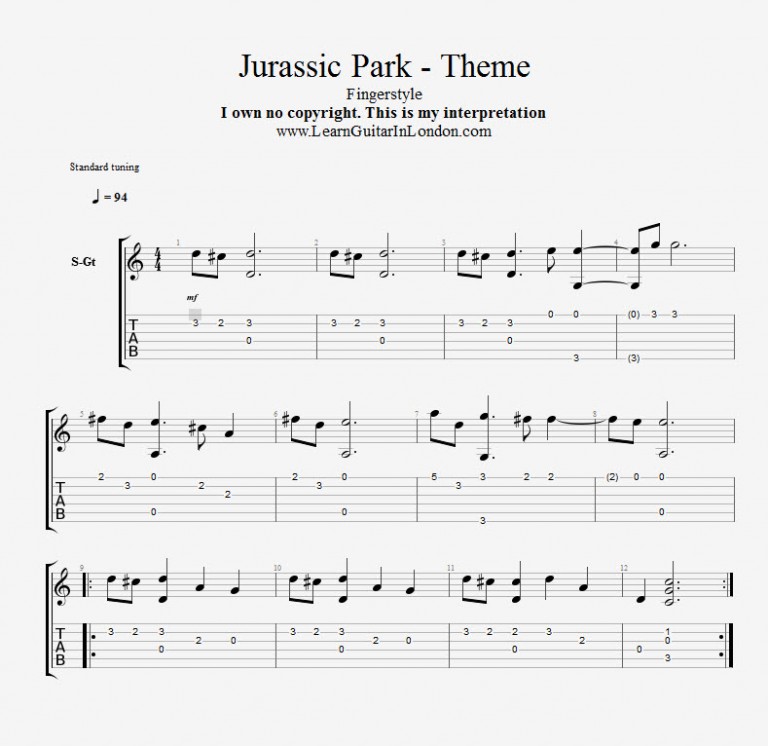 Jurassic Park/World Theme Fingerstyle TAB
