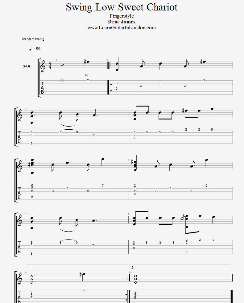 Swing Low Sweet Chariot – Fingerstyle – TAB