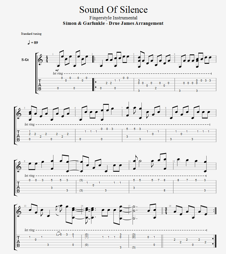 Sound Of Silence – Fingerstyle Arrangement – TAB