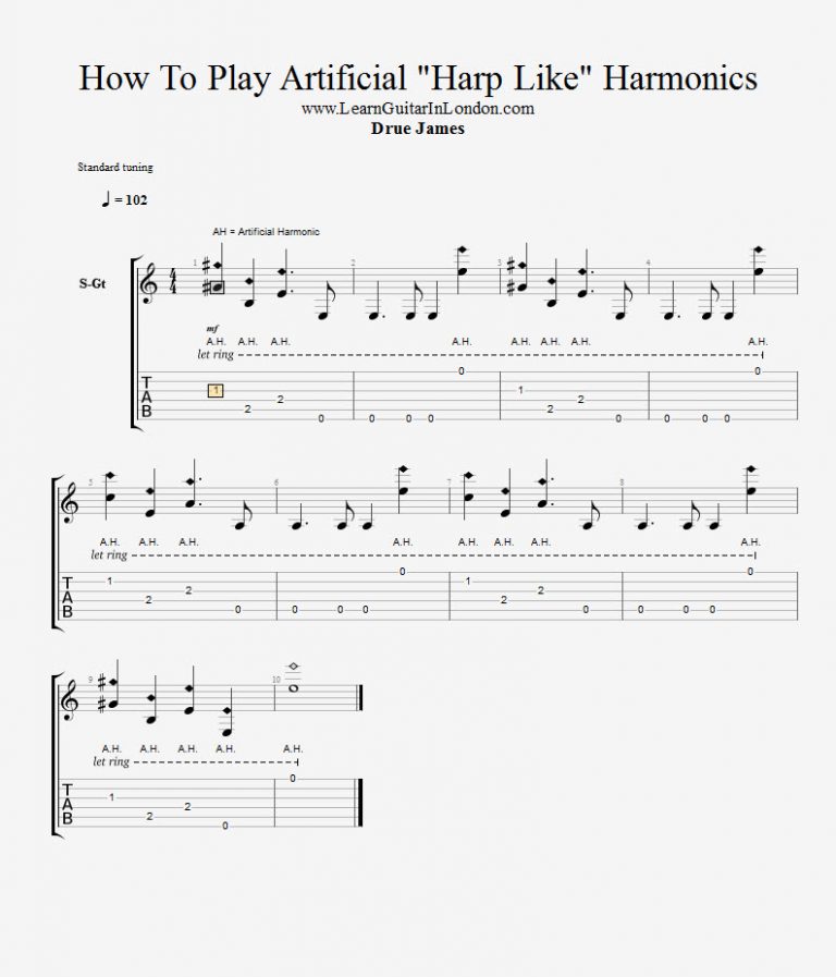 How To Play Artificial "Harp Like" Harmonics On Acoustic Guitar TAB