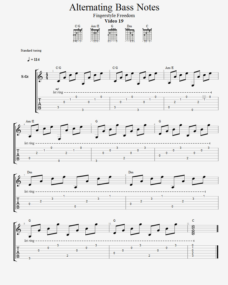 notes are and where they can be played for each chord, let's start bre...