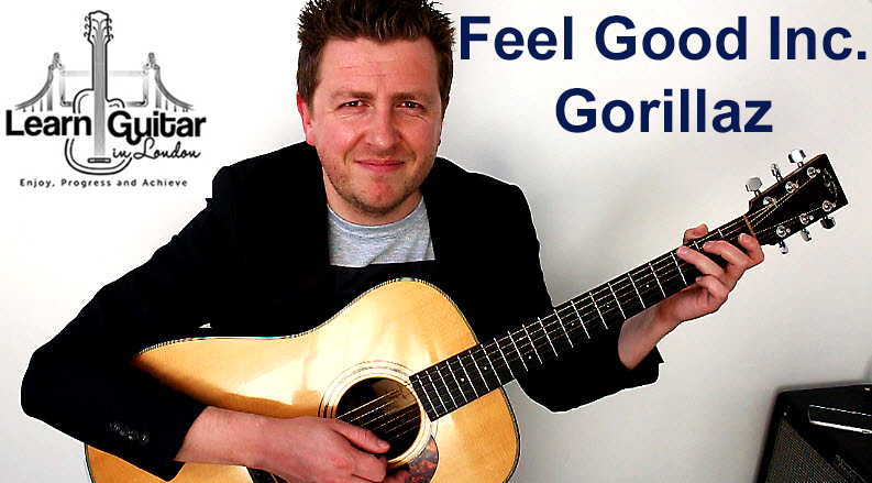 Feel Good Inc. – Riff – Easy Guitar Lesson – Gorillaz – FREE TAB – Drue James